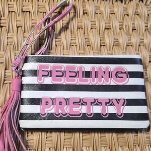 Striped Black and White Wristlet with Pink Accents Feeling Pretty